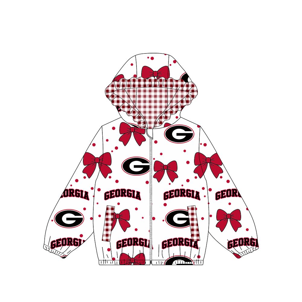 ( Moq 5 ) Preorder Baby Girl Kids Tigers Red Pockets Zipper Plaid Hoodie Jacket Coat Team Tops
