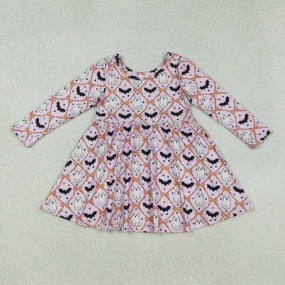 Sibling Baby Girls Kids Long Sleeves Pumpkins Ghost Bats Halloween Dress Pajamas Set RTS