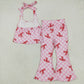 Baby Girl Straps Bows Checked Pink Vest Tops Bell  Pants Set RTS