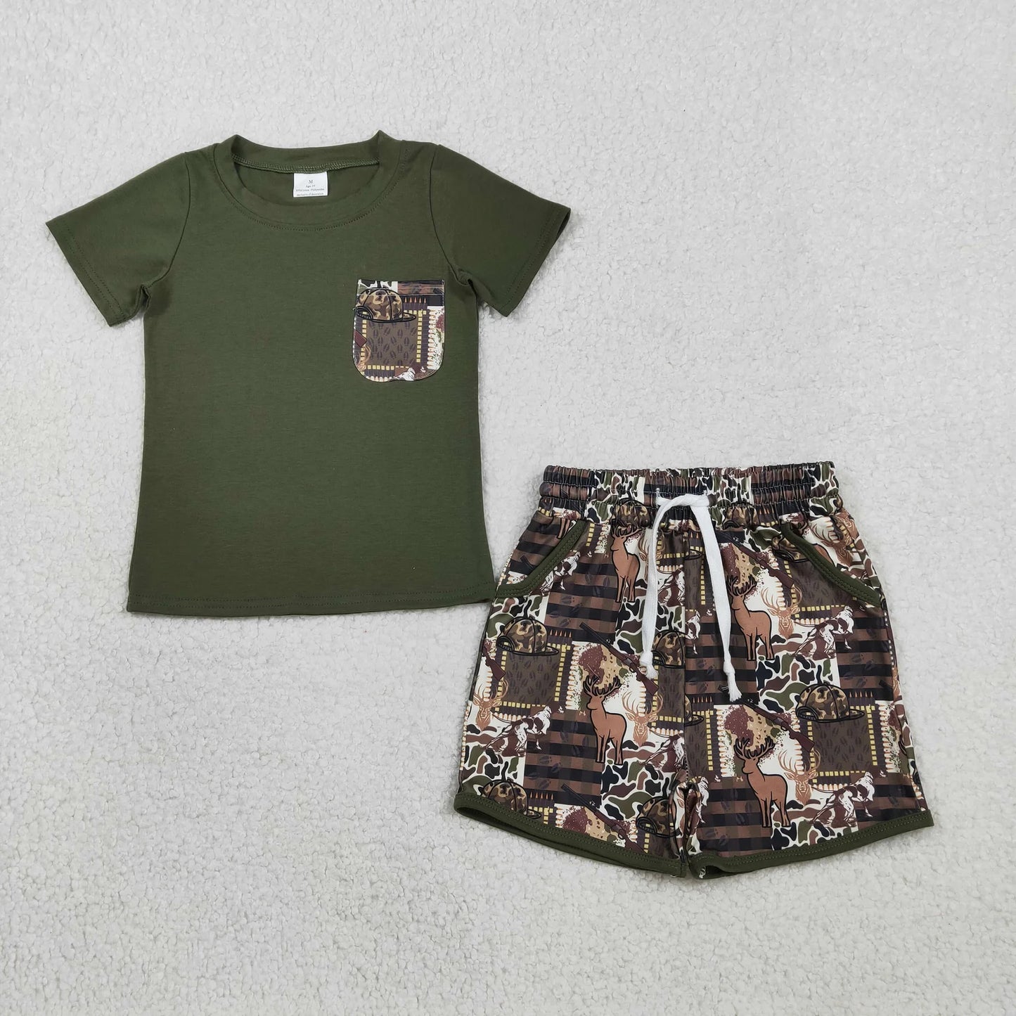 Sibling Baby Boys Kids Deer Hats Camo Shirt Pockets Shorts Set Romper Hunting Clothes RTS