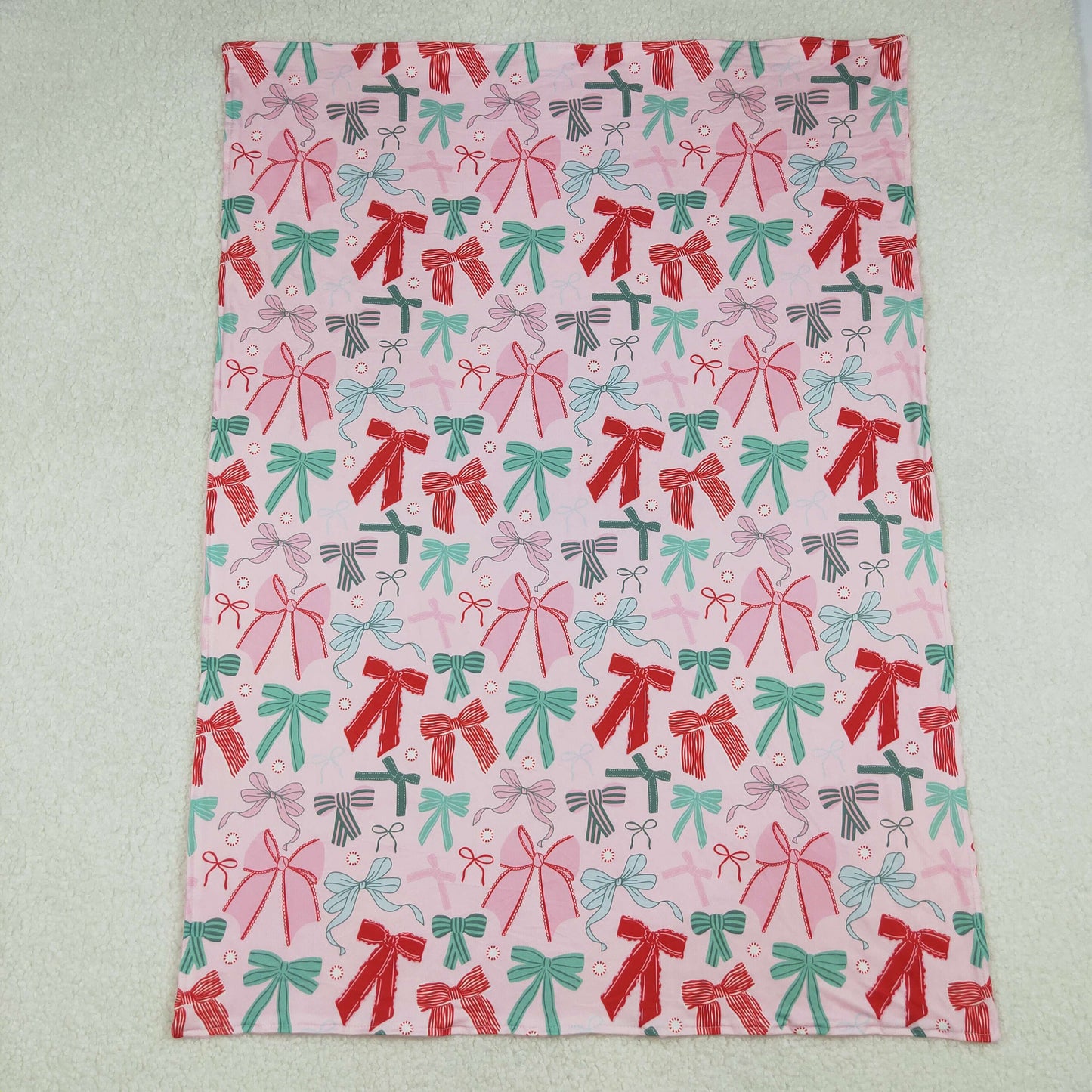 Baby Girl Toddler Green Red Bows Christmas Blanket RTS