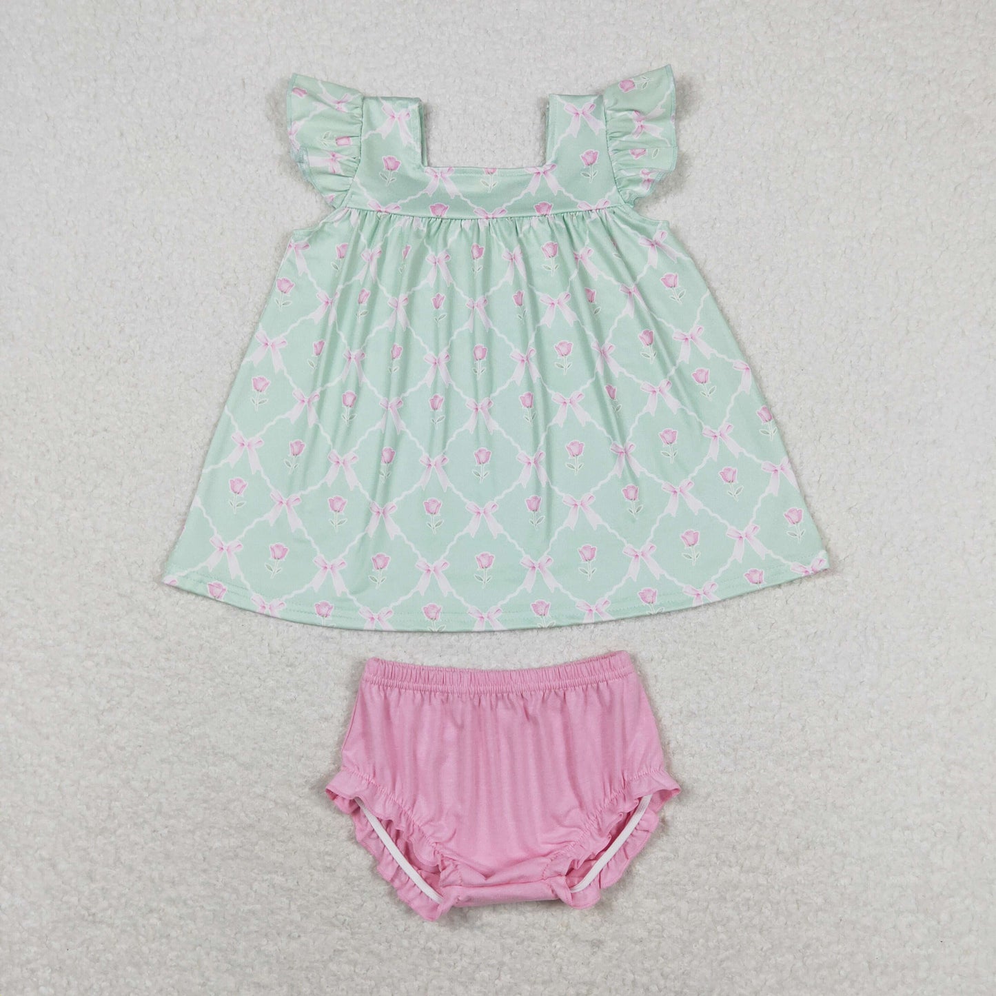 Baby Girl Short Sleeves Flower Tops Pink Bummie Shorts Summer Set