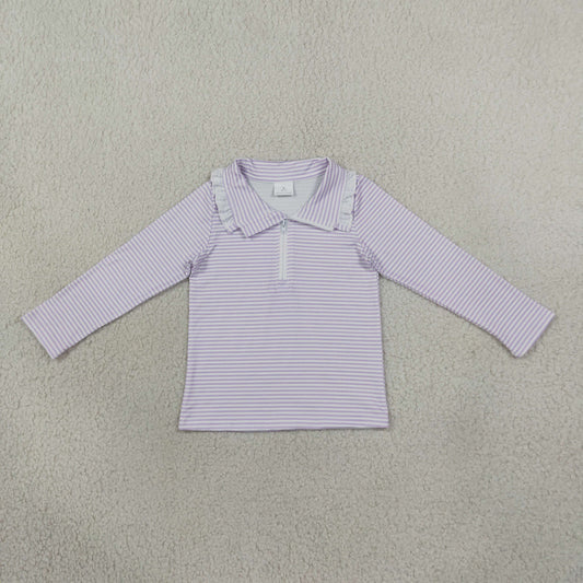 Baby Girls Kids Long Sleeves Purple Stripes Zipper Pullover Shirt Clothes RTS