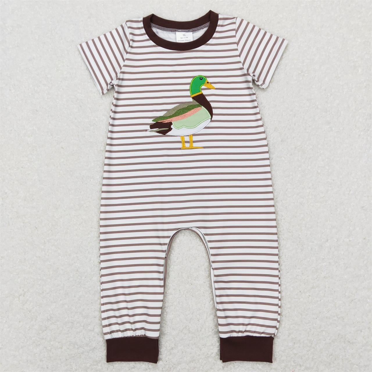 BSPO0214 Baby Boy Short Sleeves Embroidery Duck Stripes Shirt Cotton Pants Set