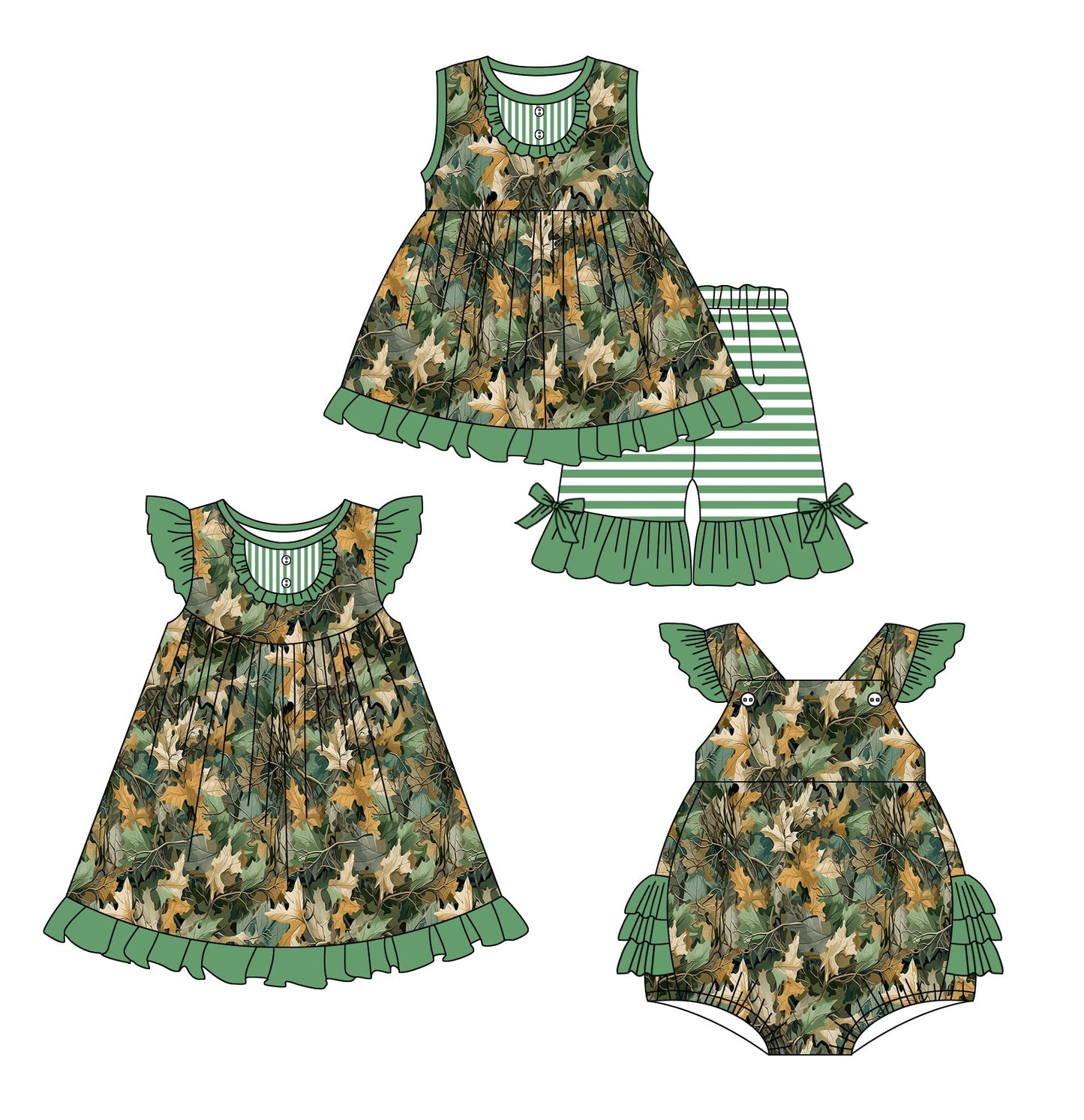 Baby Girl Leaves Green Sibling Dress Romper Set ( Moq 5 Each Style ) 1.4