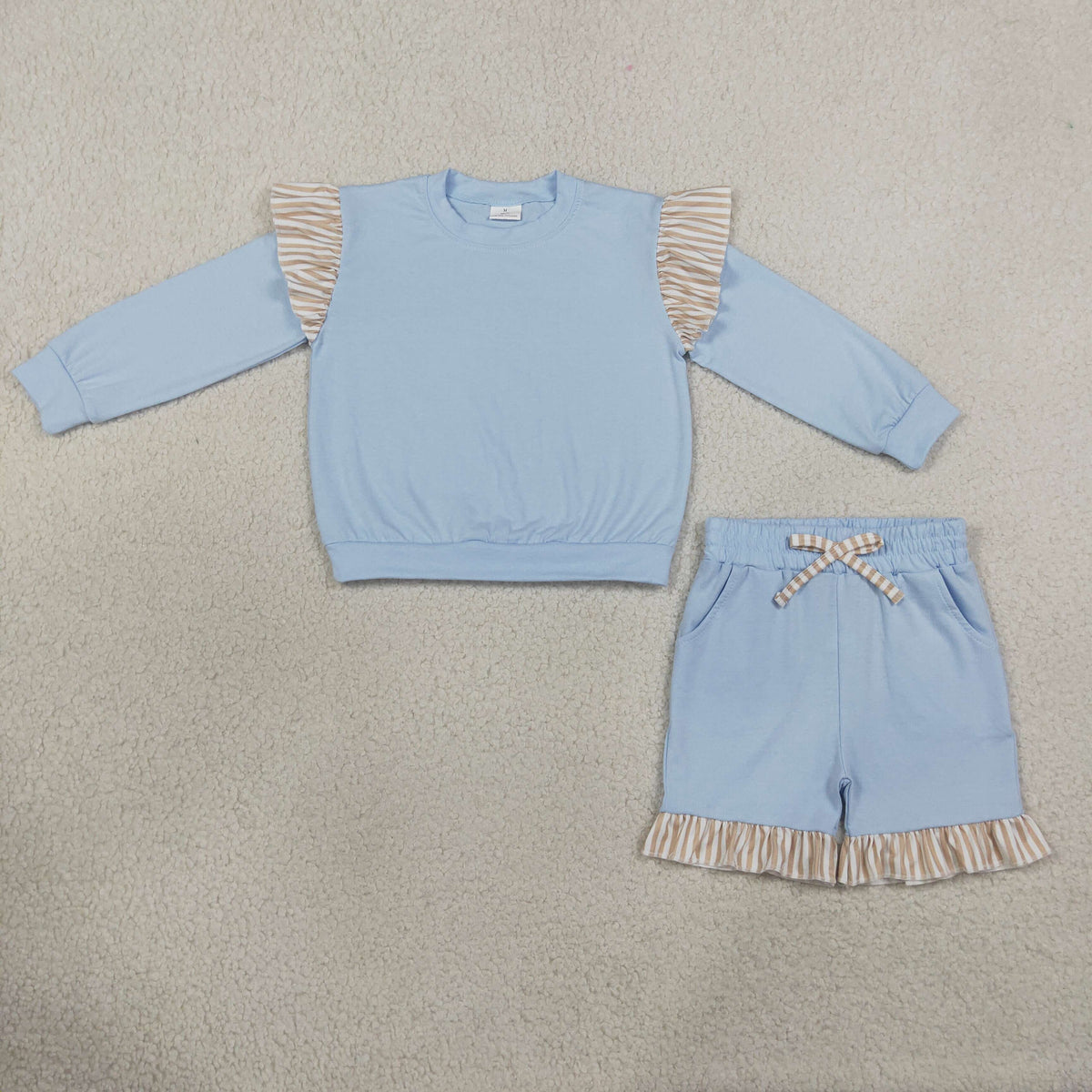 Baby Girls Kids Long Sleeves Tops Pockets Shorts Cotton Set Blue Clothes RTS