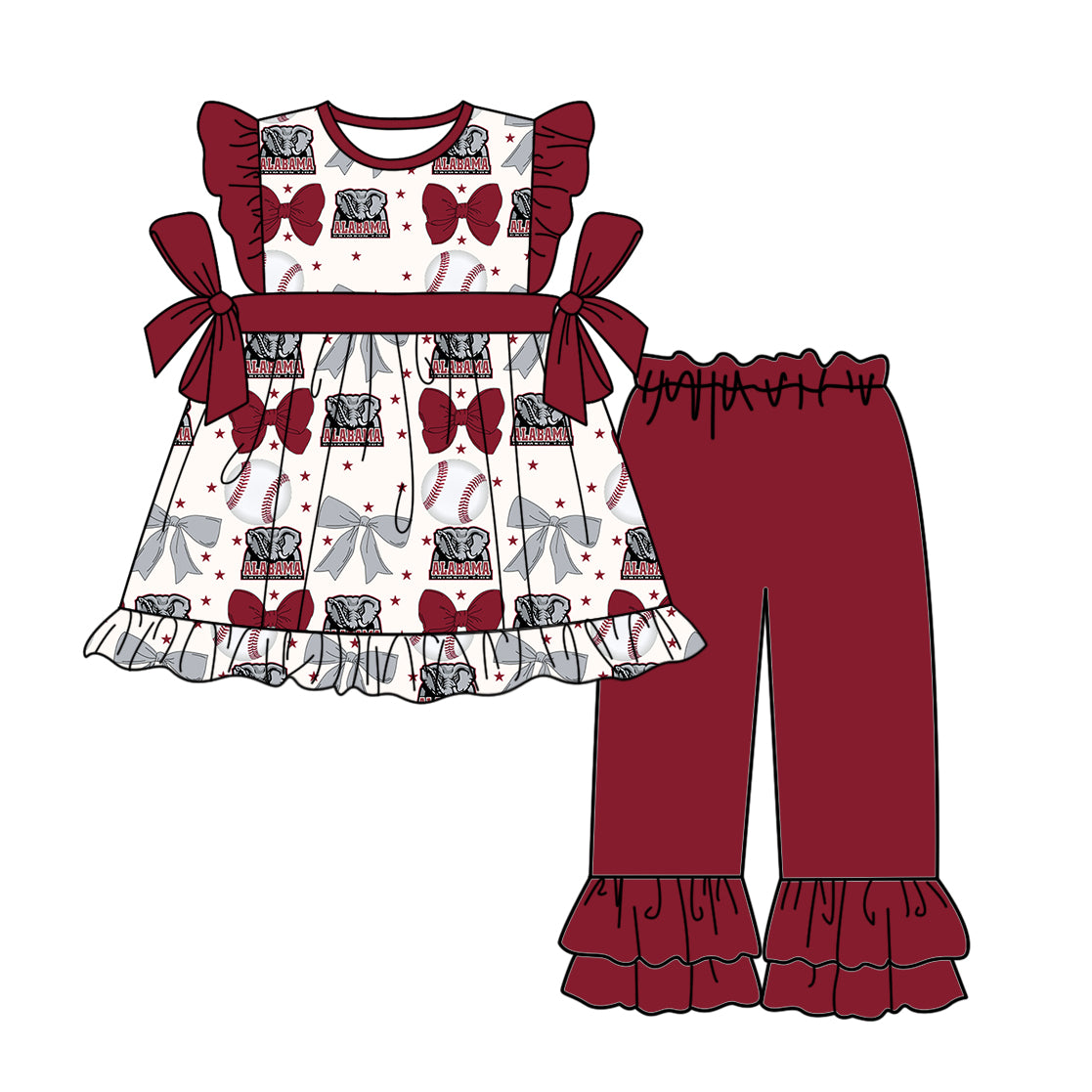 ( Moq 5 each style ) Baby Girl Toddler Team Bows Baseball Elephant Sibling Dress Set
