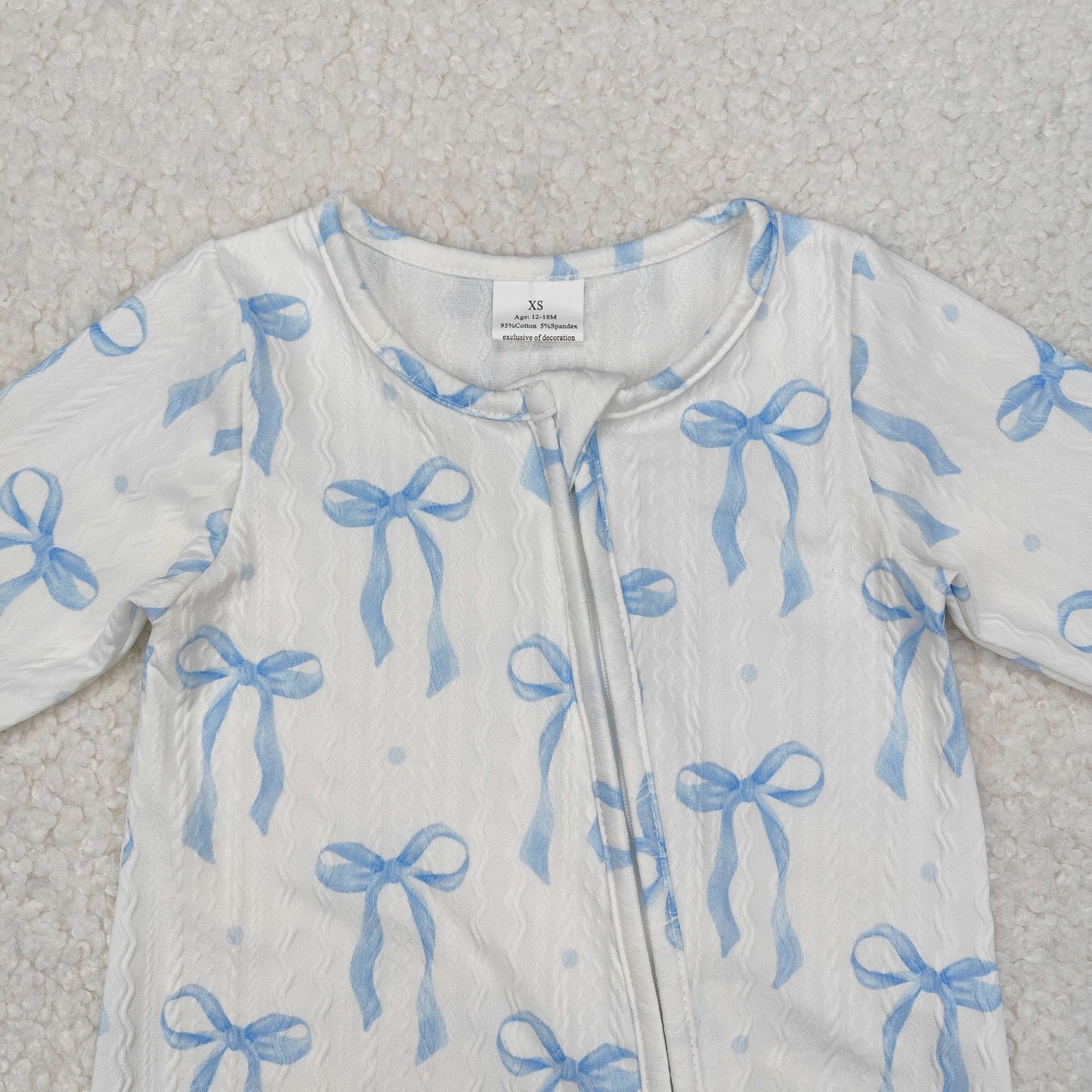 Baby Girl Infant Long Sleeves Blue Bows Zipper Romper