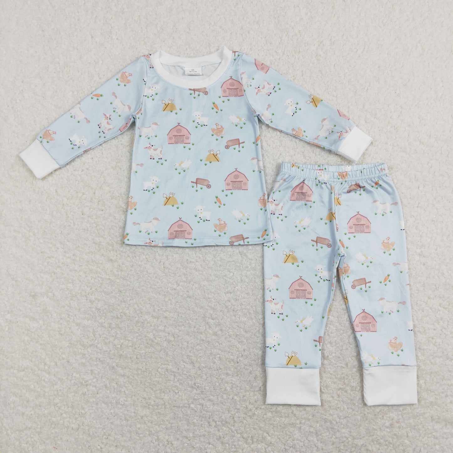 BLP0342 Baby Boy Long Sleeves Farm Shirt Pants Set Blue Pajamas