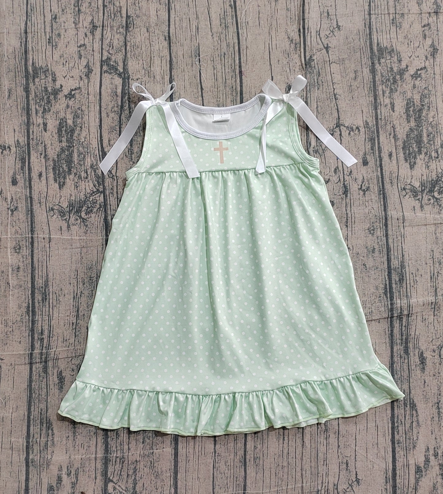 Baby Girls Kids Sleeveless Cross Bows Easter Green Knee Length Dress RTS