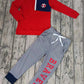 Baby Girl Long Sleeves Red Shirt Stripes Pocket Pants Team Set