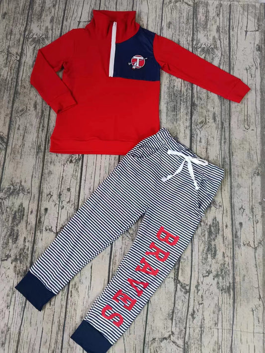 Baby Girl Long Sleeves Red Shirt Stripes Pocket Pants Team Set