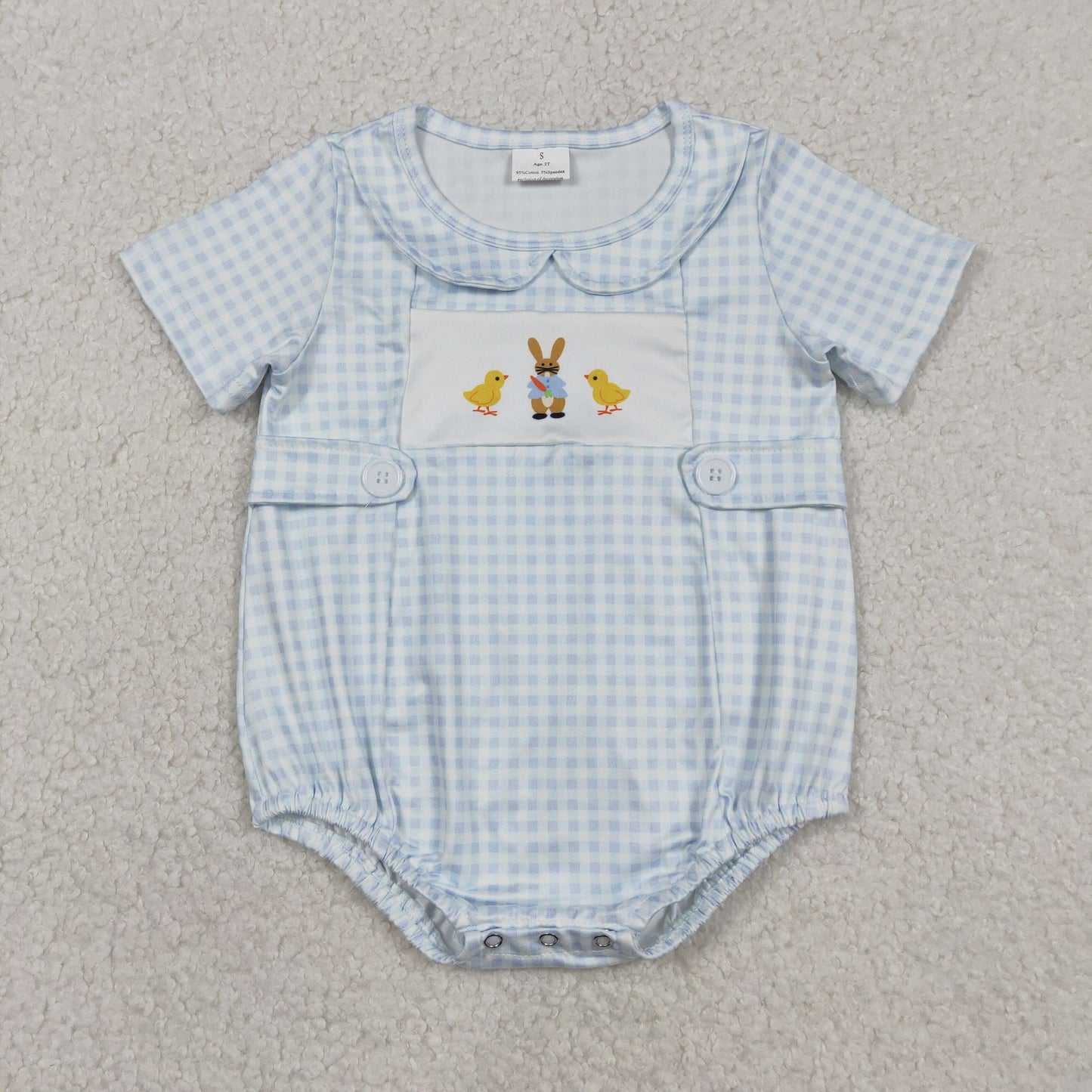 Baby Boys Infant Chicks Rabbit Blue Plaid Easter Romper RTS
