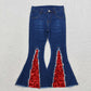 Baby Girl Red Sequins Christmas Bell Denim Pants Jeans