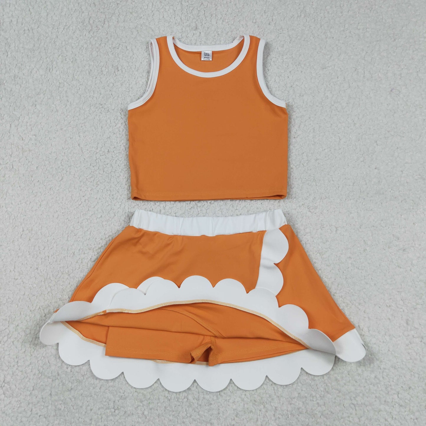 Baby Girls Kids Shirt Scallop Skirt Shorts Yoga Active Orange Set Clothes RTS