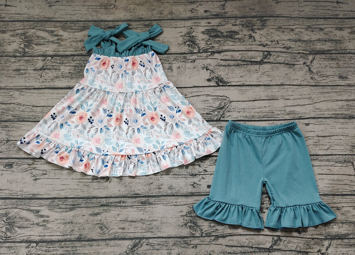 Pre-order GSSO0562 Baby Girl Floral Tunic Cotton Ruffle Shorts Summer Set