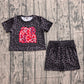 Baby Girls Kids Short Sleeves Black Leopard Tops Shorts 4th Of July Set Clothes RTS