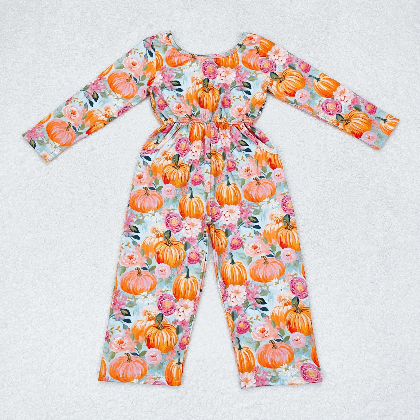 Baby Girl Pumpkin Flower Sibling Romper Dress Set