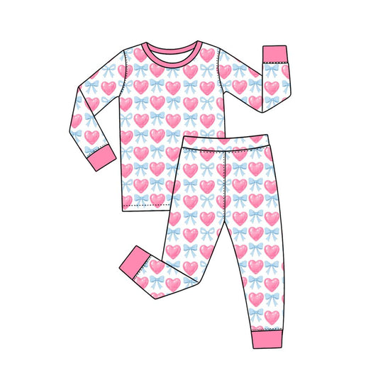 ( Moq 5 ) Preorder Baby Girls Kids Hearts Bows Shirt Pants Set Pajamas Valentine Clothes