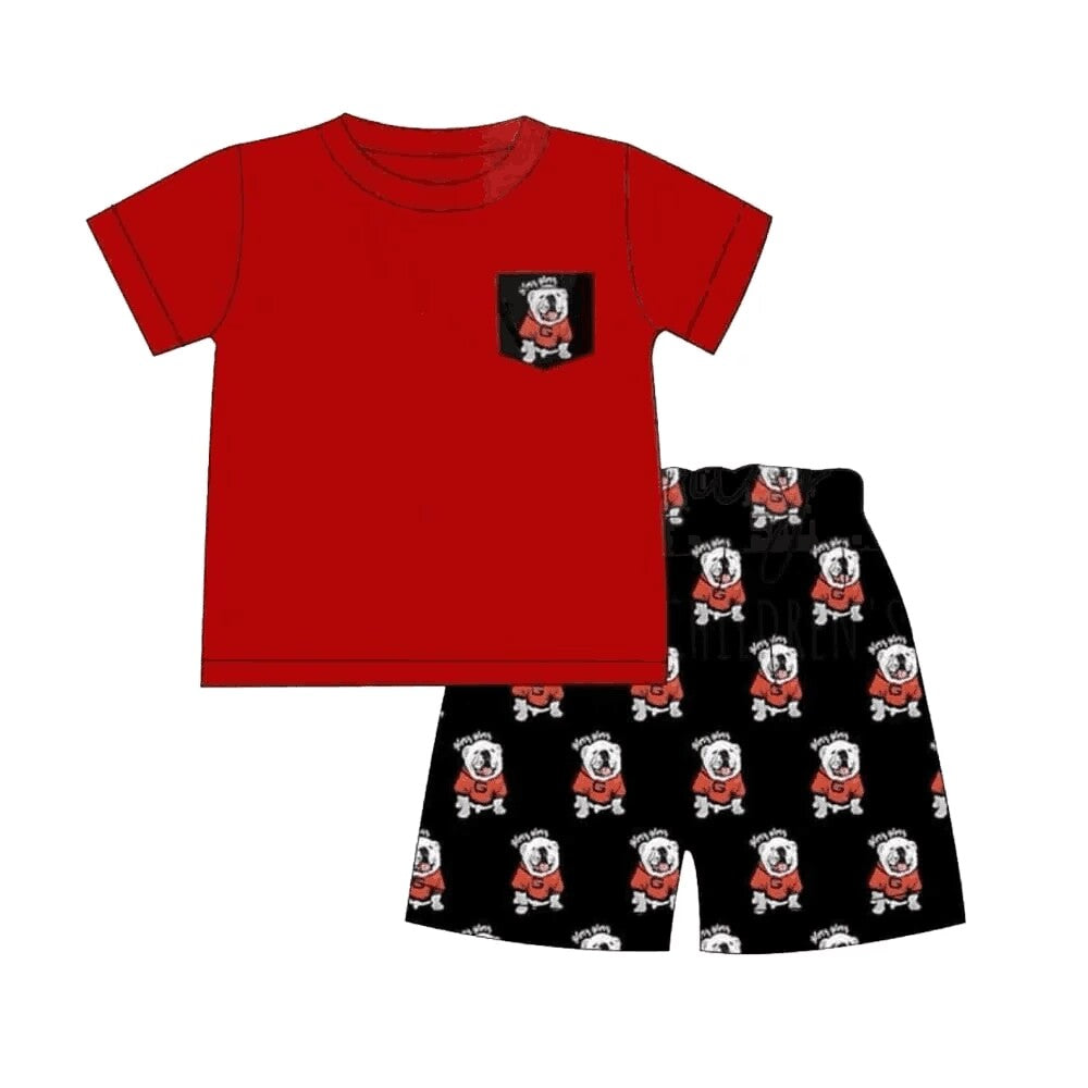 Baby Boy Short Sleeves Red Shirt Team Dog Shorts Clothes Set