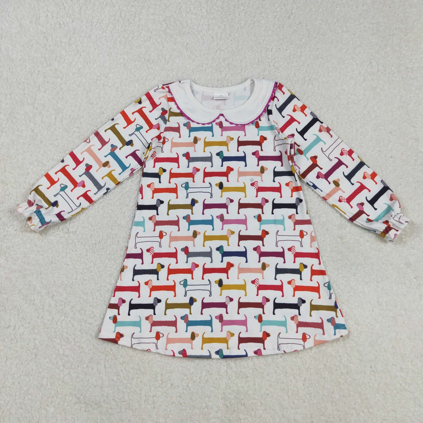 Baby Girl Long Sleeves Colorful Dogs Knee Length Dress RTS
