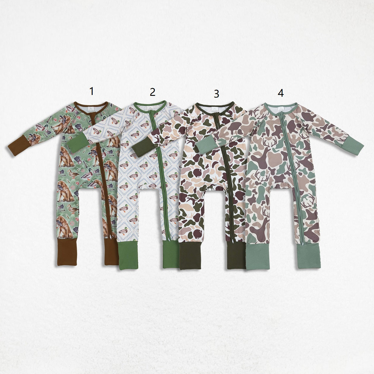 Sibling Baby Boys Ducks Hunting Season Camo Southern Zipper Footie Rompers
