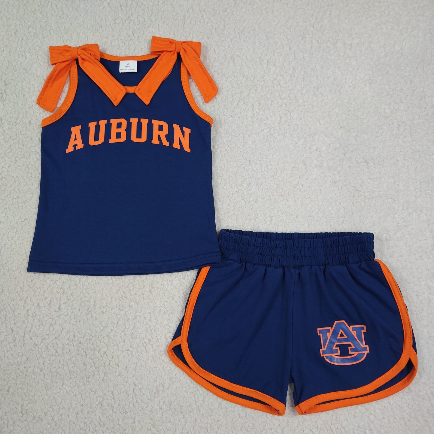 Baby Girls Kids Sleeveless Bows Cotton Shirt Shorts Navy Set Cheer Team Clothes RTS