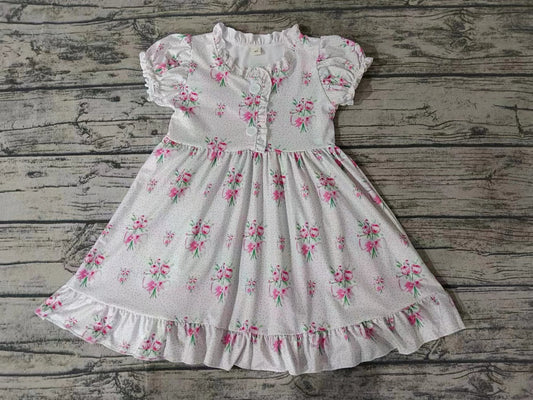 Moq 5 Baby Girl Short Sleeves Floral Buttons Dress