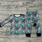 Baby Girls Kids Long Sleeves Western Cow Print Turquoises Shirt Pants Pajamas Set RTS
