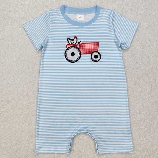 RTS Baby Boy Infant Short Sleeves Embroidery Farm Chicken Buttons Romper