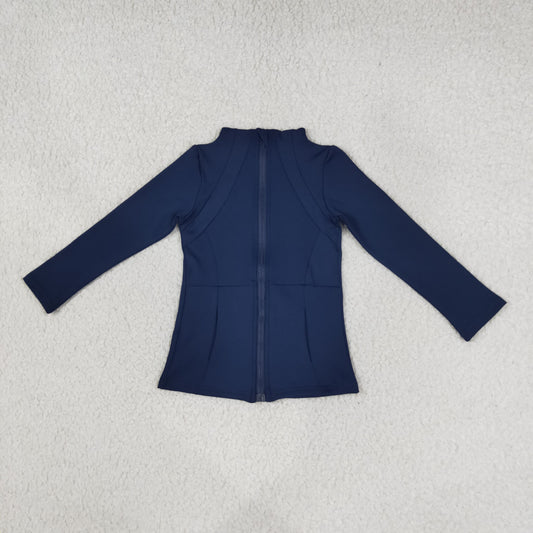 Baby Girl Navy Long Sleeves Pockets Yoga Sports Zipper Jacket Tops RTS