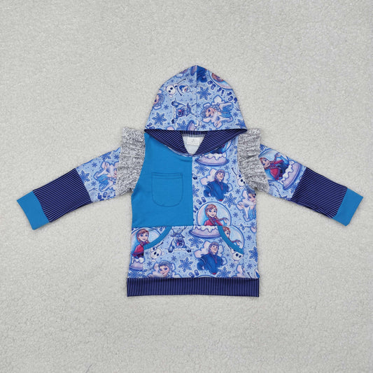 Baby Girl Blue Long Sleeves Princess Hoodie Ruffle Shirt Tops