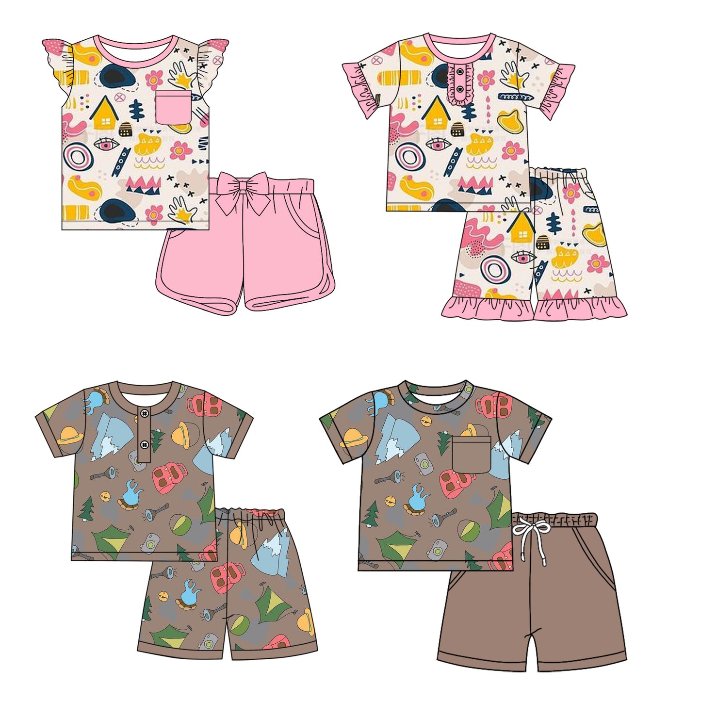 Baby Boy Girl Short Sleeves Camping Sibling Set ( Moq 5 Each Style ) 1.16
