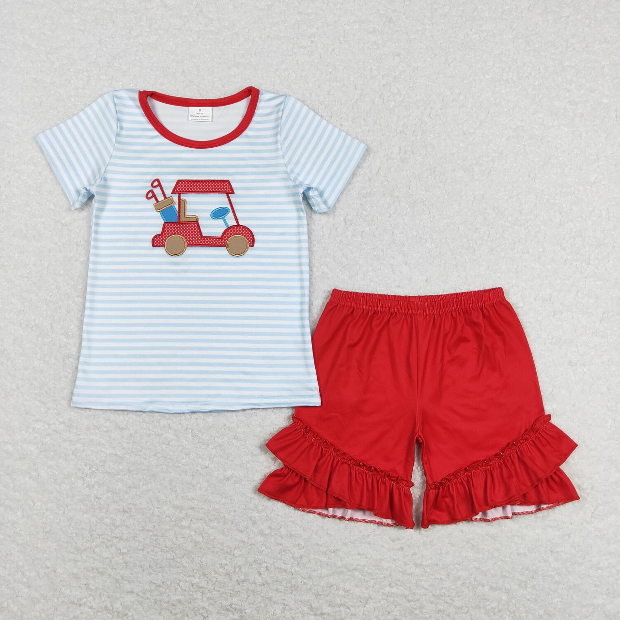 SR0699 Baby Girl Short Sleeves Embroidery Golf Stripes One Piece Romper