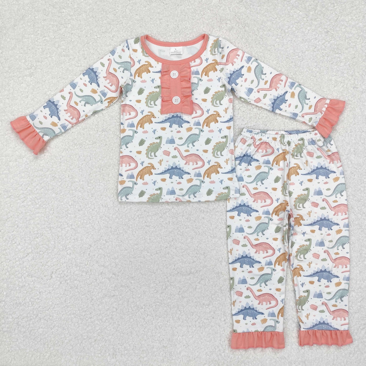 Baby Girl Long Sleeves Dinosaur Ruffle Shirt Pants Pajamas Outfit Clothes Set