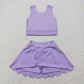 Baby Girl Light Purple Straps Vest Tops Shorts Skort Yoga Active Wear Clothes Set RTS