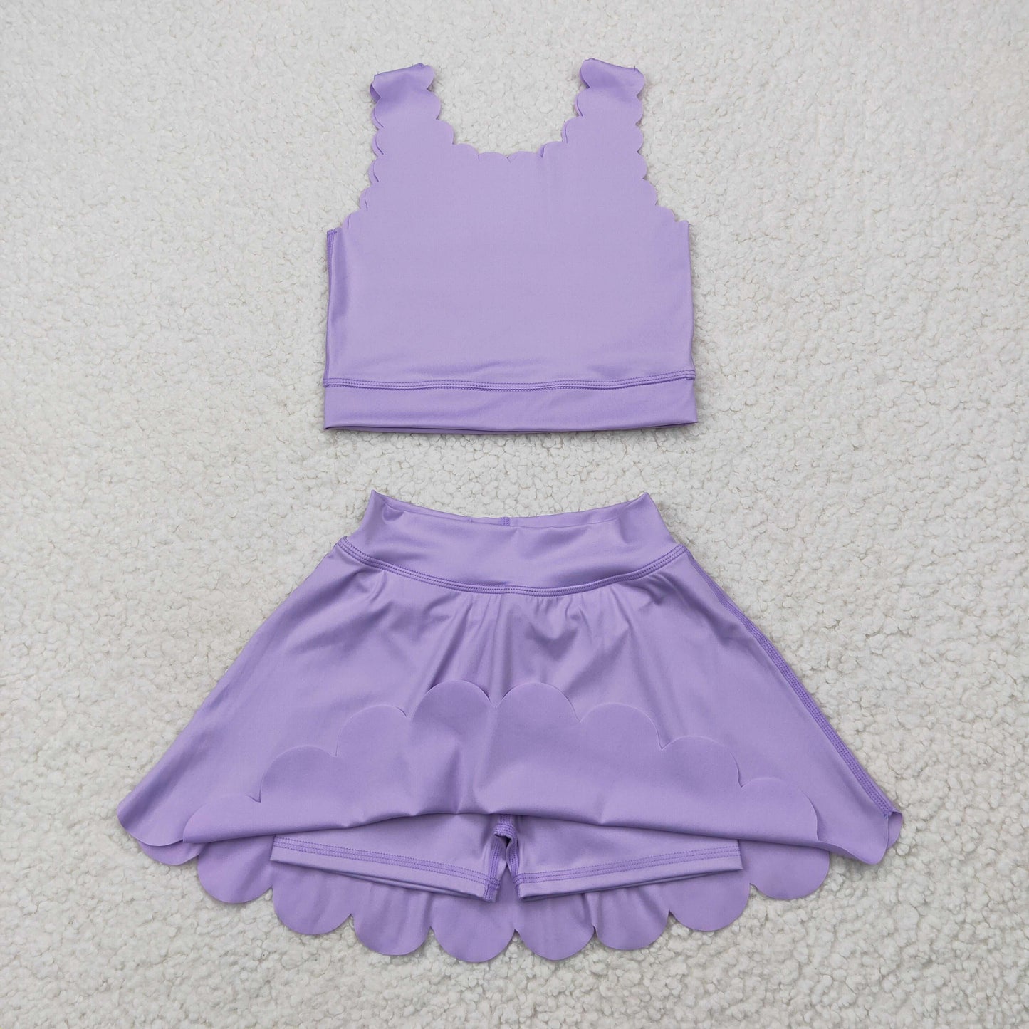 Baby Girl Light Purple Straps Vest Tops Shorts Skort Yoga Active Wear Clothes Set RTS