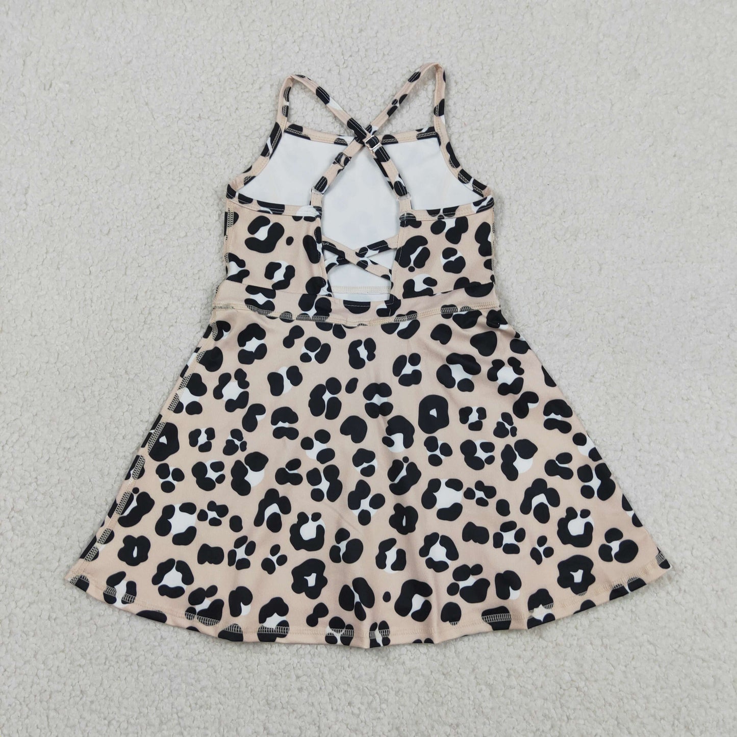Baby Girls Kids Sleeveless Leopard Yoga Shorts Knee Length Dress RTS