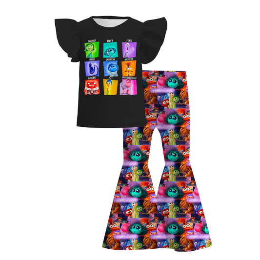 Baby Girl Short Sleeves Black Monster Shirt Bell Pants Set