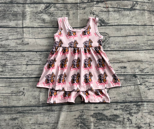 Preorder Baby Girl Toddler Sleeveless Cowgirl Western Skort Jumpsuit ( No moq )