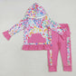 Baby Girl Long Sleeves Colorful Leopard Hoodie Shirt Pink Pants Clothes Set RTS