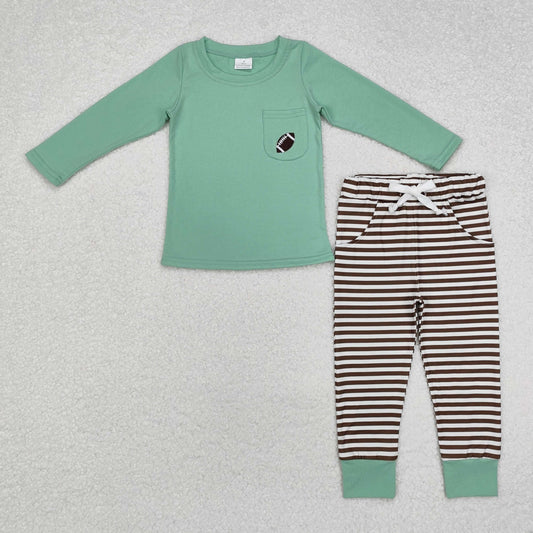 Baby Boy Long Sleeves Embroidery Football Green Shirt Stripes Pocket Pants Set