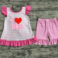 No moq Pre-order Baby Girl I Love Dad Embroidery Tunic Pink Plaid Ruffle Shorts Summer Set