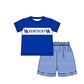 ( Moq 5 ) Baby Boys Toddler Short Sleeves Blue Shirt Stripes Shorts Team Summer Set