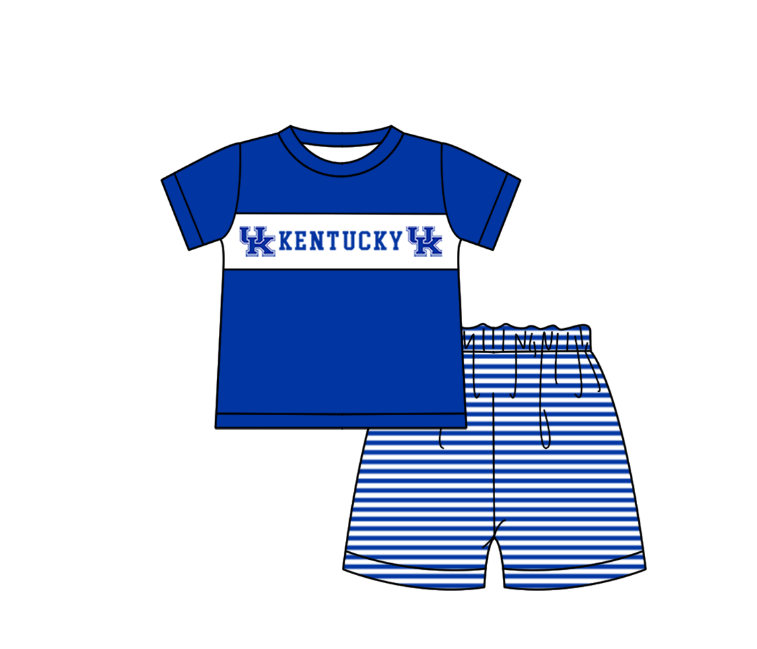 ( Moq 5 ) Baby Boys Toddler Short Sleeves Blue Shirt Stripes Shorts Team Summer Set