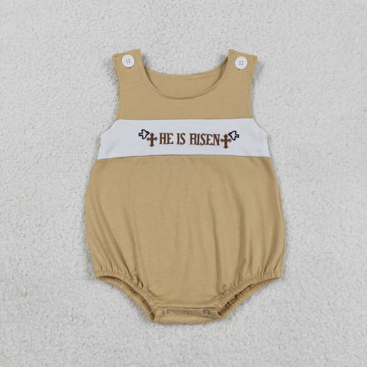 Baby Boys Infant Sleeveless Embroidery Cross Easter Bubble Romper RTS