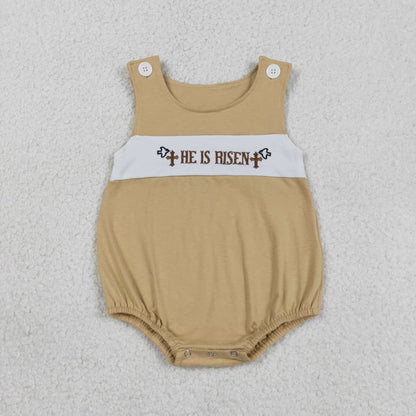 Sibling Baby Boys Girls Embroidery He is Risen Cross Easter Romper Dress Set Clothes RTS