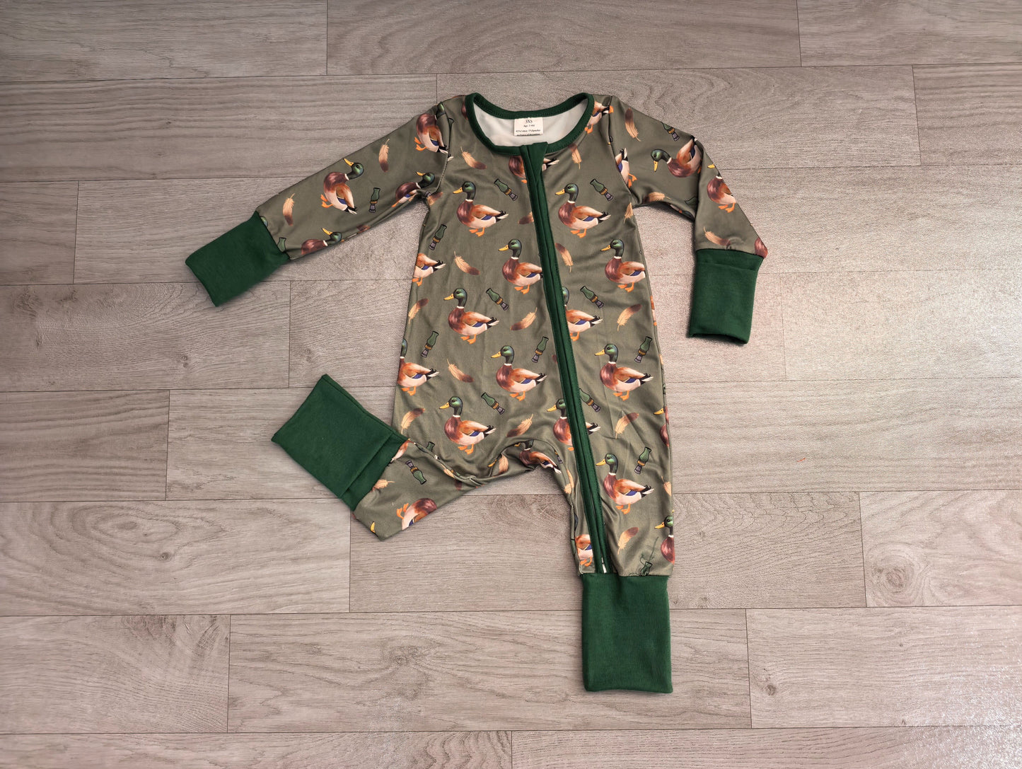 ( No moq ) Preorder Baby Boys Infant Long Sleeves Ducks Hunting Zipper Footie Sleeper Romper Clothes