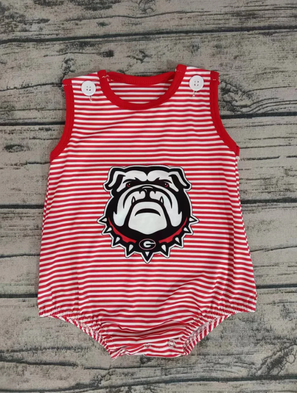 Baby Boy Red Stripes Dog Team Romper