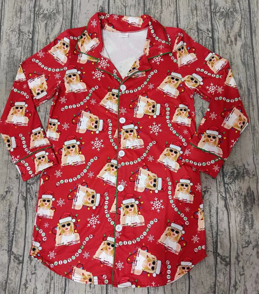 Adult Women Long Sleeves Singer Christmas Pajamas Buttons Tops